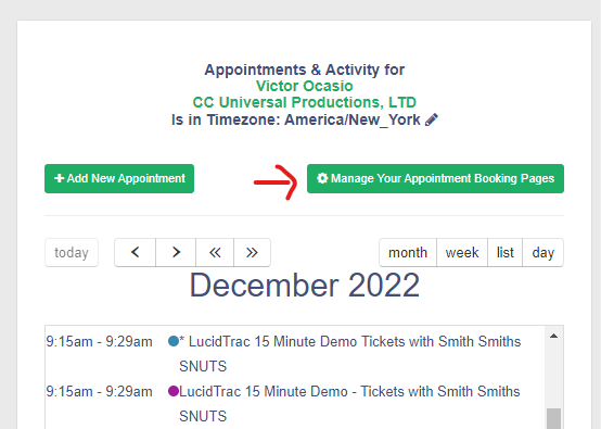 Appointment Booking Pages - Loaded Calendar - Manage Booking Pages