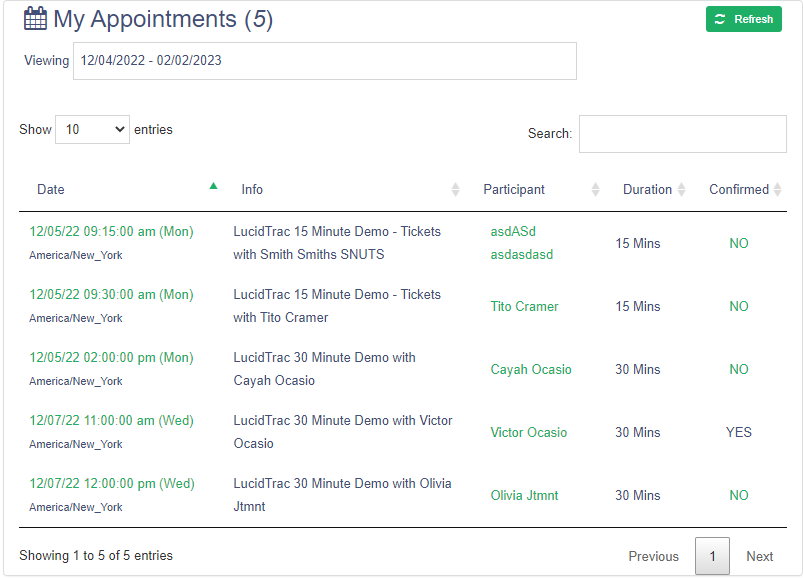 Appointment Booking Pages - My Appointments Dashlet